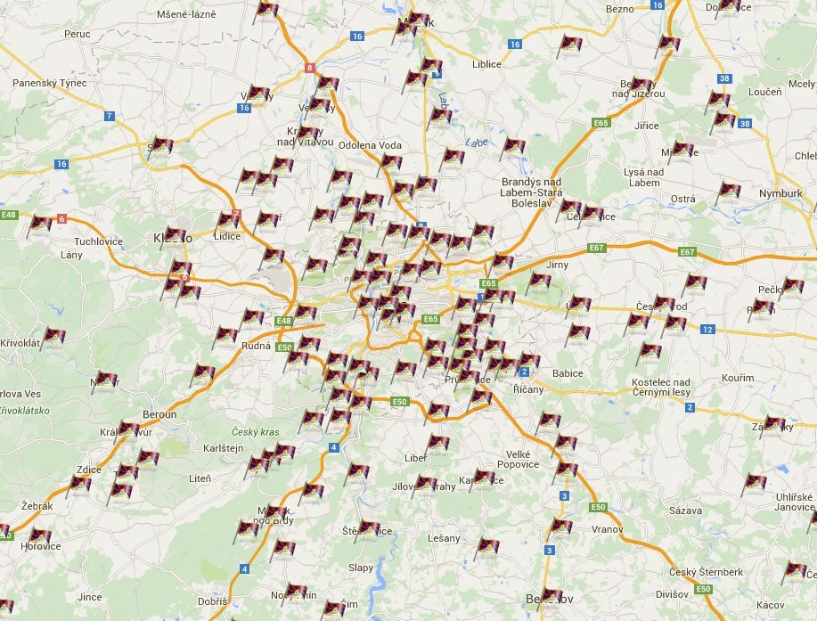 Mapa Vlajky pro Tibet ve středních Čechách
