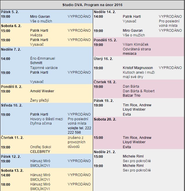 Program na únor 2016