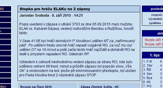 Z každého odehraného zápasu NHLH Benešov rozhodčí pořizují zápis o utkání