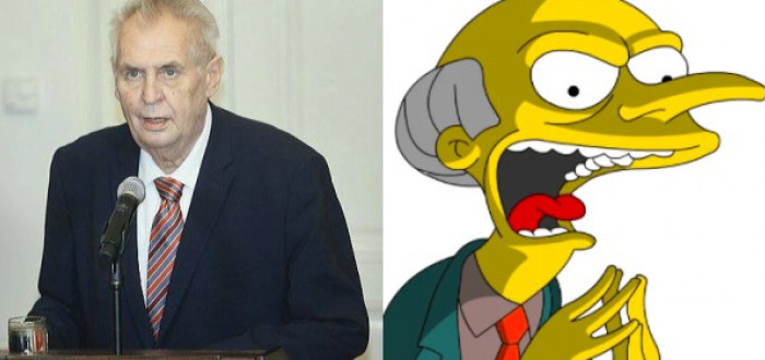 Miloš Zeman jako Montgomery Burns, ten také Springfield ukazoval v nejhorším možném světle