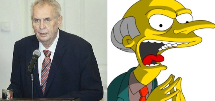 Miloš Zeman jako Montgomery Burns, ten také Springfield ukazoval v nejhorším možném světle
