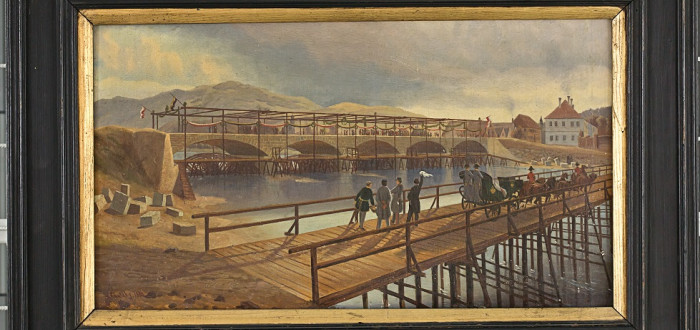 Most v Poříčí nad Sázavou - olejomalba z roku 1850