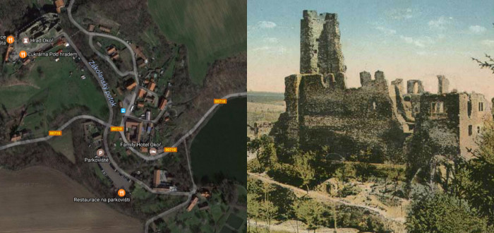 Na Okoř je cesta jako žádná ze sta, roubená je stromama...