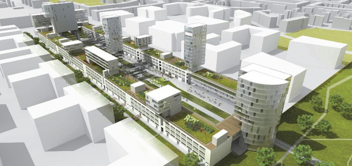 Pohled na hlavní bulvár nové čtvrti Žižkov City