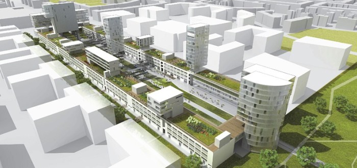 Pohled na hlavní bulvár nové čtvrti Žižkov City