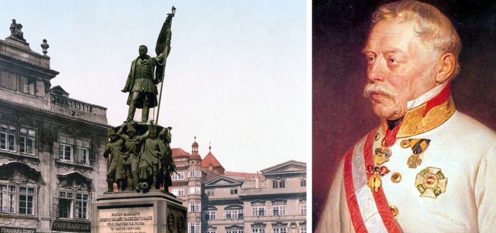 Pomník polního maršála Radeckého stál na Malostranském náměstí