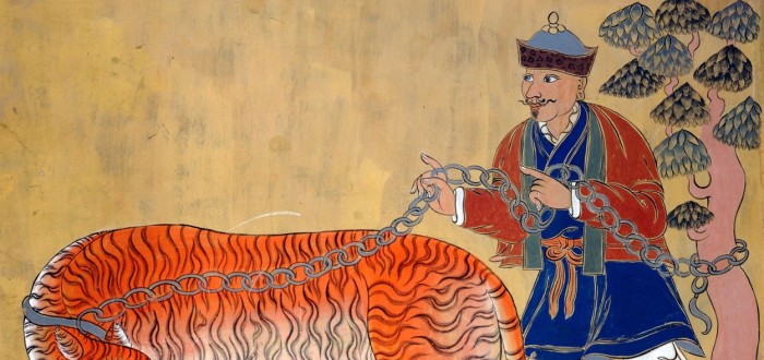 Mongolský vládce s tygrem na řetězu