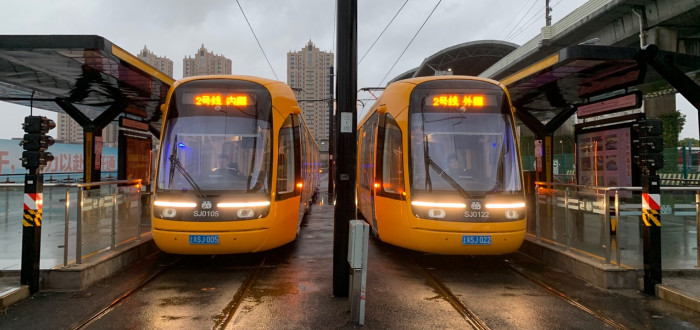 Tramvaje francouzské výroby Alstom Citadis v Šanghaji
