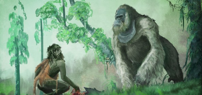 Obří gigantopiték při setkání s pravěkým člověkem