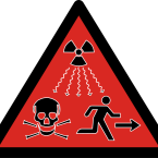 Doplňkový výstražný symbol ionizujícího záření schválený dne 15. února 2007 Mezinárodní agenturou pro atomovou energii (IAEA) a Mezinárodní organizací pro normalizaci (ISO)
