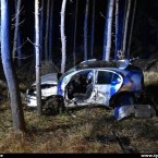 Auto zůstalo naprosto zdevastované potom, co prorazilo několik stromů